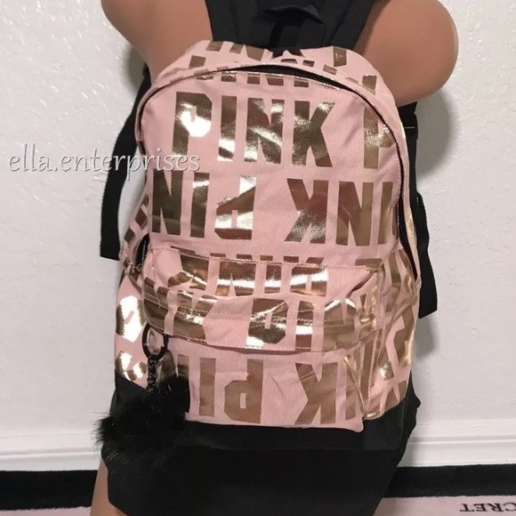 black and gold pink backpack